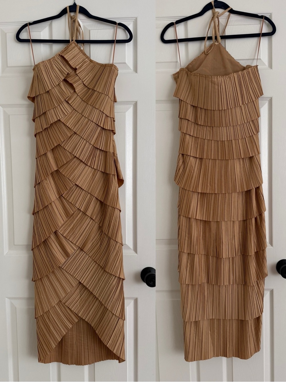 Cult Gaia Patrizia Halter Tiered Pleated Midi Dress Tierra Gold - Picture 3 of 13